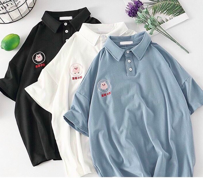 HCM]Áo Polo nữ form rộng Unisex LOGO HEO CUTE Freesize 45-70kg áo ...