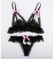 สินค้าพร้อมส่งจากไทย?LoveIs Bra? (N573) ชุดเซ็ทเสื้่อและกางเกงชุดนอน แต่งมุกผ้าลูกไม้