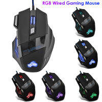 PC Gaming Mouse 7สี Backlit 5500 DPI ปรับสาย Optical คอมพิวเตอร์ Gaming Mice สำหรับ PC Gamer คอมพิวเตอร์เดสก์ท็อปโน้ตบุ๊ค