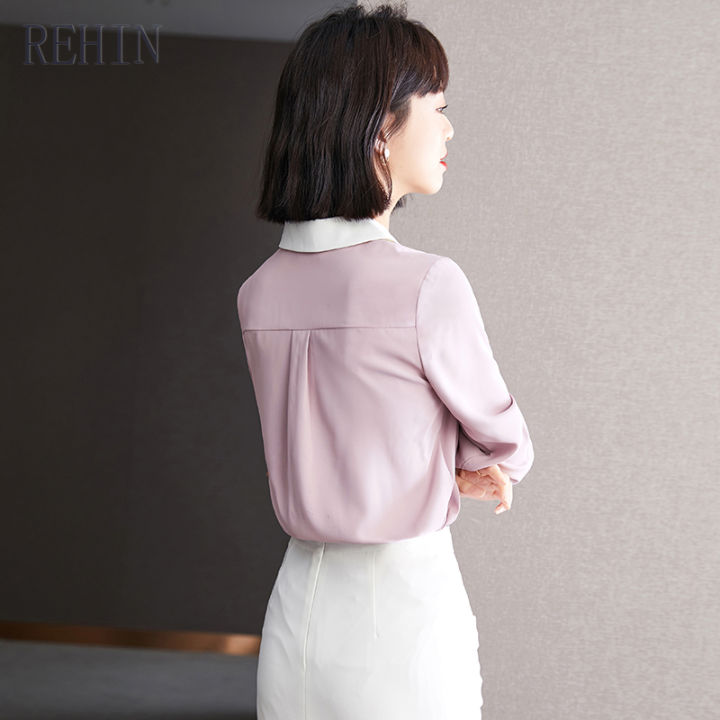 rehin-เสื้อชีฟองแขนยาวแบบใหม่สำหรับผู้หญิง-เสื้อเบลาส์แขนพองใส่ทำงานดีไซน์แบบเฉพาะ