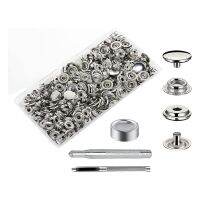 UNI.B.W 240Pcs Fastener Kit, Button Press Stud with 3 Setting Tools Storage Box for Marine Canvas Leather Silver