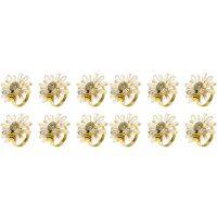 Set of 12 Daisy Sunflower Napkin Rings, Gold Bee Napkin Ring Holders for Formal or Casual Dinning Table Decor