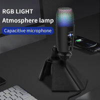 USB Condenser Microphone For Gaming Streaming Online Teaching Singing Capacitive Mic with RGB Light For PC Laptop Desktop