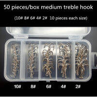 50pcslot Treble Fishing Hook In Box Sharpened Treble Hooks Sizes 246810# High Carbon Steel Barbed Fishhook SilverBlack