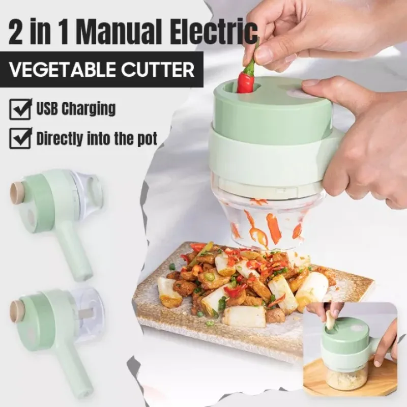 1pc 4 In 1 Vegetable Chopper Handheld Electric Vegetable Cutter Set Portable
