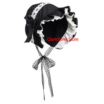 หมวกผู้หญิงวิกตอเรียปรับได้พร้อมโบว์สำหรับโลลิต้าสีดำสีขาว