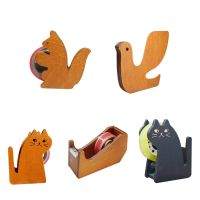 Lovely Office Tape Dispenser Vintage Wooden Cartoon Animal Shape Desktop Tape Cutter 4 Shapes Cat/Pigeon/Squirrel/Whale