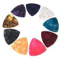 DENCEPT 10pcs สีสัน สามเหลี่ยม คนกลาง อุปกรณ์กีตาร์ กีต้าร์โปร่ง กีตาร์ Plectrum อะไหล่กีต้าร์ไฟฟ้า กระสุนลายนิ้วมือ ปิ๊กกีตาร์