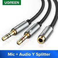 【YF】 Ugreen Splitter Headphone for Computer 3.5mm Female to 2 Male Mic Audio Y Cable Headset PC Adapter