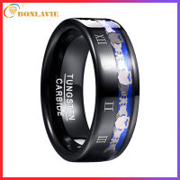 BONLAVIE 8mm Wide Genuine Tungsten Carbide Mens Ring Plating Black Claddagh Pattern Engraved Roman Numeral Tungsten Carbide Ring T228R