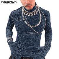 287303G Incerun เสื้อท็อปแขนยาวสลิมฟิตกํามะหยี่อบอุ่นสําหรับผู้ชาย