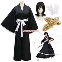 Bleach Cosplay Kuchiki Rukia Wigs And Kimono Uniform Halloween Costume For Woman Die Pa Anime Clothes Deguisement Disfraz Hombre