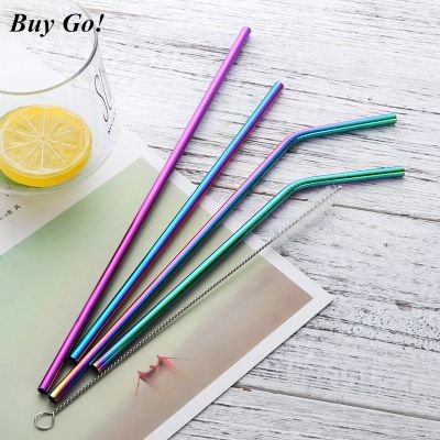 ✒ Reusable Stainless Steel Straws Eco Friendly Metal Drinking Straws Long Rainbow Bent Straight Straw Set Bar Cocktail Accessories
