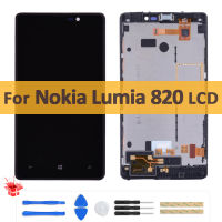 จอ LCD แบบดั้งเดิม4.3 "สำหรับ Nokia Lumia 820ชิ้นส่วนจอสัมผัสแอลซีดีของเครื่องแปลงดิจิทัลซ่อมแซมพร้อมกรอบสำหรับตำแหน่ง Nokia 820 LCD