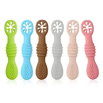 Baby Spoons Self Feeding 6 Months Silicone Pacifier Holder Strap Toddler  Utensils Highchair Accessories-Gelinor Feeding Aid for Keep Spoon Close at
