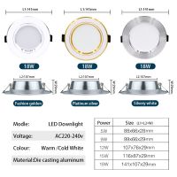 10ชิ้น/ล็อตดาวน์ไลท์โคมไฟ Led 5W 9W 12W ไฟติดเพดาน Led 15W 18W ไฟแผง Led ทรงกลม220V LED ไฟสปอร์ตไลท์ไฟในร่ม