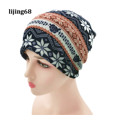 Lijing ฤดูใบไม้ร่วงฤดูหนาวเรขาคณิตดอกไม้หมวกหมวกผู้หญิงบางถักออกแบบหมวกแบบ Dual-ใช้ Skullies Beanies อบอุ่น Bonnet ผ้าพันคอ
