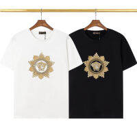 Short-sleeved T-Shirt Pure Cotton Round Neck Classic Gold Thread Medusa Embroidered Men Women