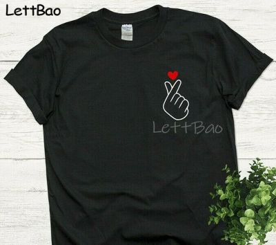 Korean Finger Heart T Shirt K Pop Korean Finger Love Symbol Graphic Printed Tshirt Shirt Korean Tee 100% Cotton Gildan