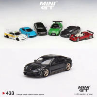 MINI GT 1:64รุ่นรถ Pors Taycan Turbo S Volcano Alloy Die-Cast Vehicle Grey Metallic #433 LHD