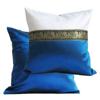 A11-Thai Silk Pillow Covers ปลอกหมอนอิง Two Tone ไหมไทยลายช้าง 16×16 นิ้ว 1 คู่ ขาว-น้ำเงิน