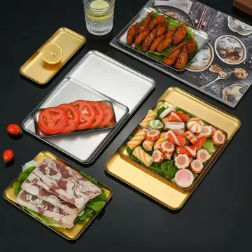 Stainless Steel Flat Bottom Tray Food Storage Shallow Trays Sushi