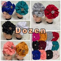 【YF】 Wholesale Set Of Fashionable Muslim Women Headscarf Space Layer Fabric Applique Headwear Solid Indian Bean Hair Hat Lady