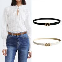 Double Gold Square Metal Buckle Belts PU Leather Solid Thin Wild Women Female Waist Belt White Black Jeans Straps Waistbands