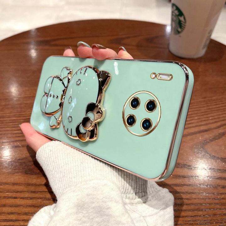 folding-makeup-mirror-phone-case-for-huawei-mate-30-pro-mate-20-pro-mate-40-50-pro-case-fashion-cartoon-cute-cat-multifunctional-bracket-plating-tpu-soft-cover-casing