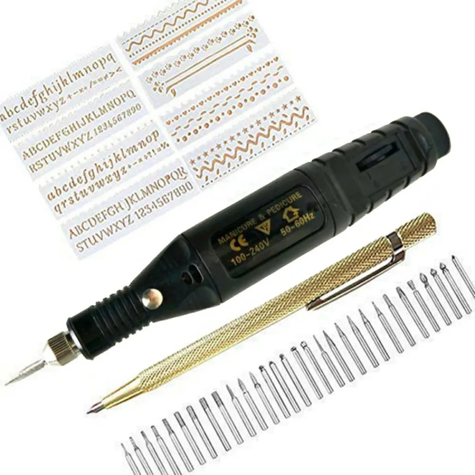 Micro Engraver Pen Mini DIY Engraving Tool Kit for Metal Glass Ceramic  Plastic Jewelry With Scriber Etcher 30 Bits and 8 Stencils -  Denmark