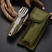 Multifunctional Outdoor Tableware Stainless Steel Foldable Fork Spoon Accesorios Camping Picnic Hiking Travelling Equipment Flatware Sets