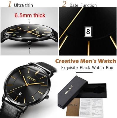 OLEVSนาฬิกาข้อมือผู้ชาย,นาฬิกาควอตซ์สายหนังบางพิเศษเรียบหรูดูดีนาฬิกาธุรกิจแฟชั่นมีหลายสี