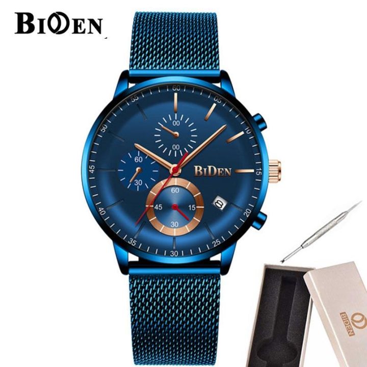 biden-mens-นาฬิกาสุดหรูแบรนด์นาฬิกาข้อมือกีฬากันน้ำ-chronograph-quartz-military-steel-mesh-band-relogio-masculino