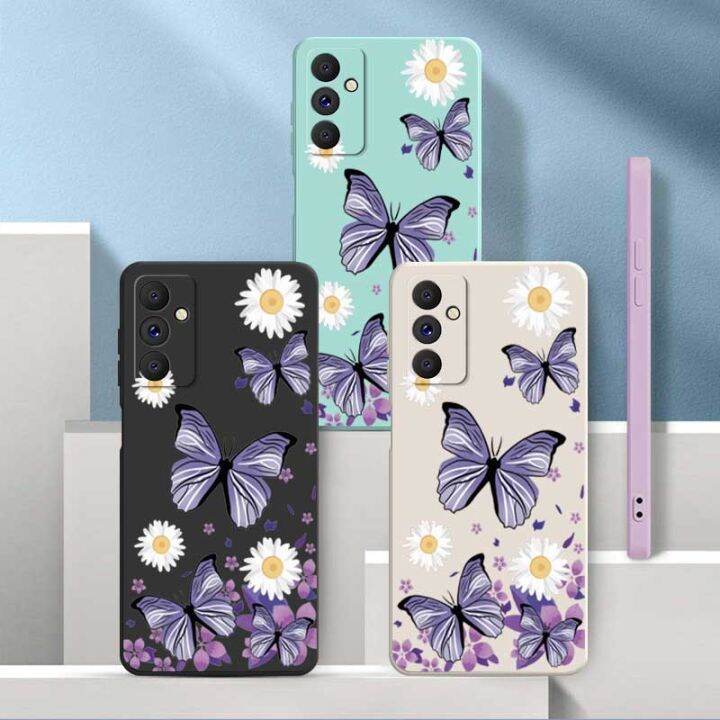 เคสสายคล้องแบบมีเคส-samsung-galaxy-a14-5g-a34-a54-5g-a24-a25-5g-ซิลิโคนเหลวเคสลายดอกไม้ผีเสื้อหรูหราเดซี่น้อย5g