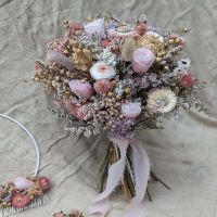 【LZ】✠✟☇  Hand Made Natural Lavanda Rosas Bouquet Dama de honra nupcial Buquês de flores secas Noiva Holding Casamento para foto Personalização