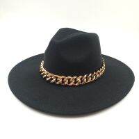 Big CHAIN Fedora ปรับปีกได้9.5ซม. unisex ขนาดใหญ่ Fedora hip hop ORANGE JAZZ Winter