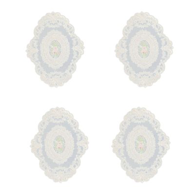 4 Pack Retro Lace Placemats, French Crochet Doilies, Handmade Embroidered Table Mats, 12x16-In Beige Place Mats Cup Mat
