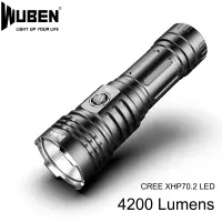 Wuben ไฟ XHP70 T70ไฟฉายกล-4200ลูเมน,โคมไฟ4200lm พลังงานสูง LED ไฟฉาย26650ไฟกันน้ำแบตเตอรี่สำหรับตั้งแคมป์กลางแจ้ง