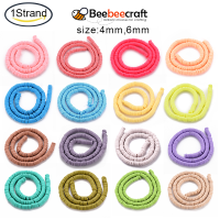 Beebeecraft 1 Strand Handmade Polymer Clay Bead Strands Heishi ลูกปัดแผ่น/แบนกลมสีขาวครีม 4 มม.,6 มม.