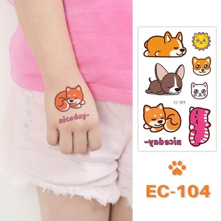 24-kinds-cute-cartoon-tattoo-stickers-for-children-faux-tatouage-temporaire-disposable-cat-dog-pets-temporary-waterproof