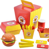 WEMMICKS Children Kitchen Wooden Toys Simulation Wooden Hamburger Fries Fast Food Model Set Childrens Fun Gifts House Toys