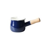 Japanese Style Enamel Milk Pan with Wooden Handle Coffee Heating Pan Kitchen Double Nozzle Household Baby Food Cooking Pot