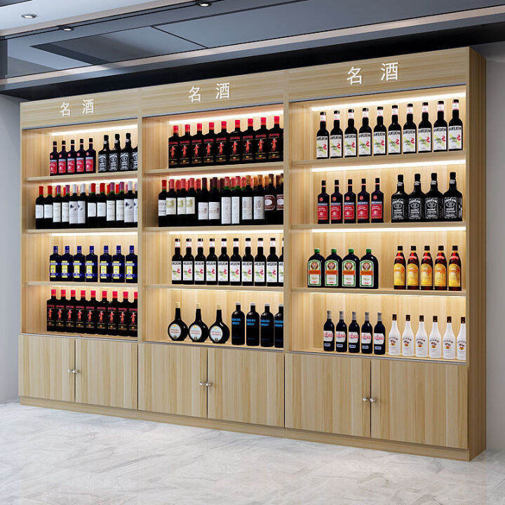 Wines & Spirits Display Glass Door with Lock and Wine Rack Tea