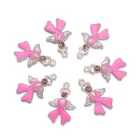 【CC】₪❉  10pcs Pink Alloy Rhinestone Enamel Breast Cancer Awareness Charms with Pendants Jewelry Making