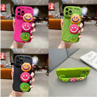 Cute 3D Cartoon colour Smiley Face Wristband Strap Wavy Case For Samsung Galaxy S23 Plus S22 Ultra S21 S20 FE A750 Soft Cover Phone Cases