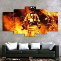 No Framed Canvas 5Pcs Fireman In Fire Decorative Print Wall Art Posters Home Decor Picture Accessories Room Decoration Paintings