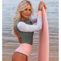 2022 Long Sleeves Swimsuit Women Female Zipper Surf Bodysuit Floral Swimwear Girl Sun Protection Bathing Swimming Suit