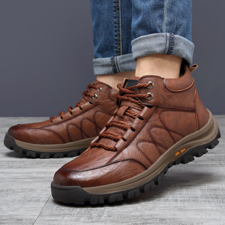 รองเท้าผ้าใบอเนกประสงค์รุ่นใหม่ของเกาหลี-รองเท้าผ้าใบกลางแจ้งแฟชั่นรองเท้าหนังผู้ชาย-รองเท้าเดินป่าชาย-รองเท้าทำงาน