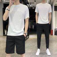 【hot seller】 [Quality model] Mens two-piece suit short-sleeved T-shirt trousers summer casual sportswear