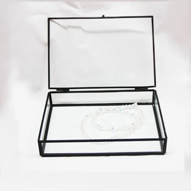 Nordic simple retro old black copper glass jewelry box classic rectangular storage jewelry box